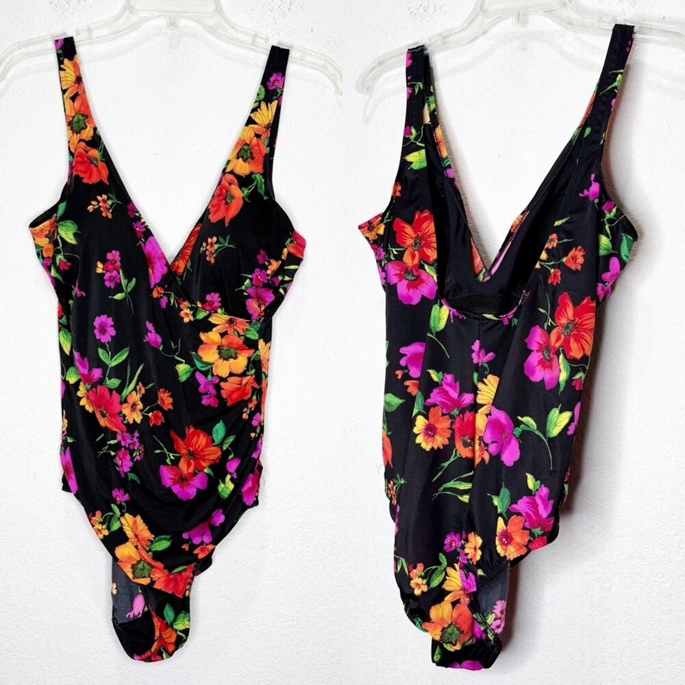 Miraclesuit V Neck Wrap Floral One Piece Swimsuit 16